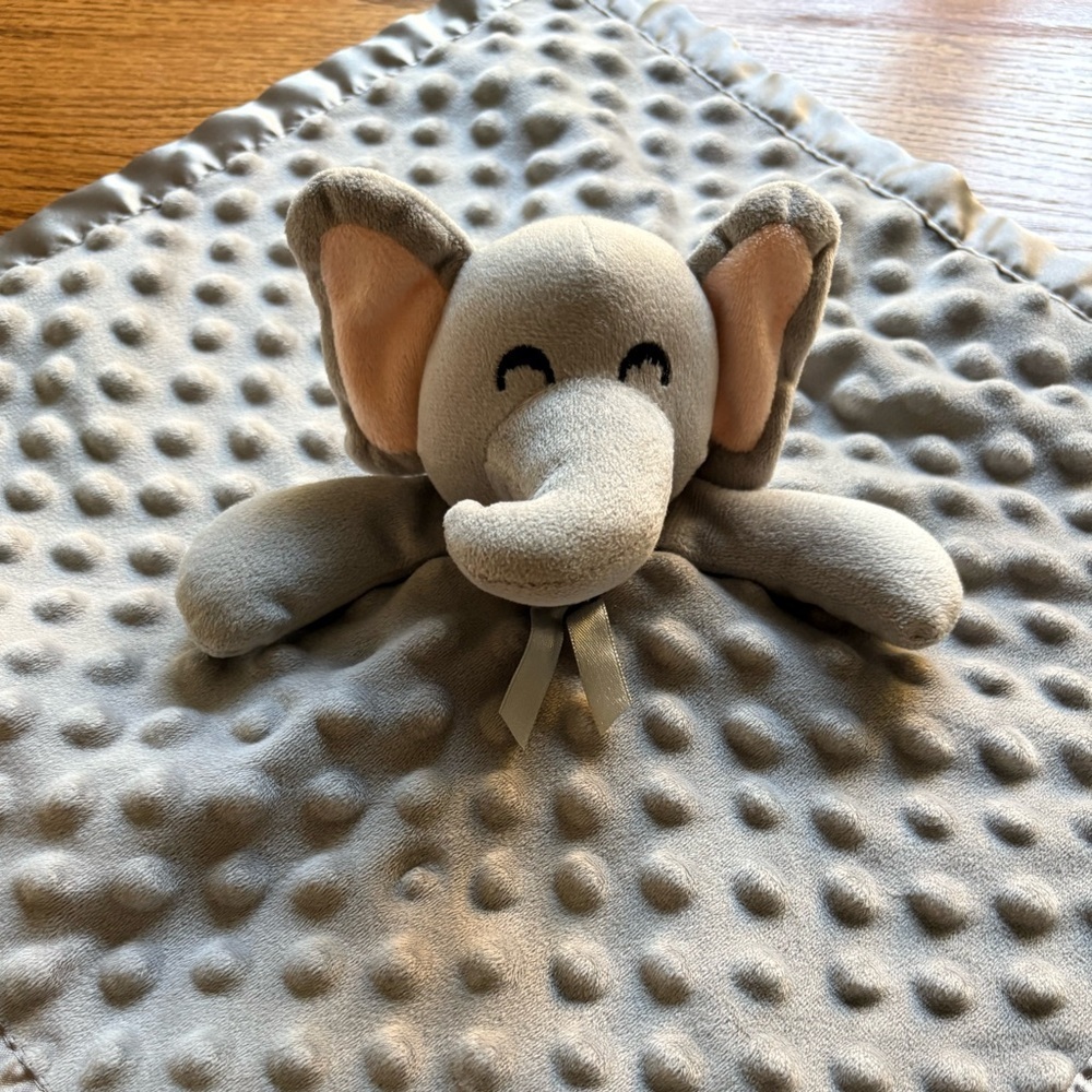 Gray Minky Elephant Baby Lovey Lovie Security Blanket with satin trim - Picture 15 of 17